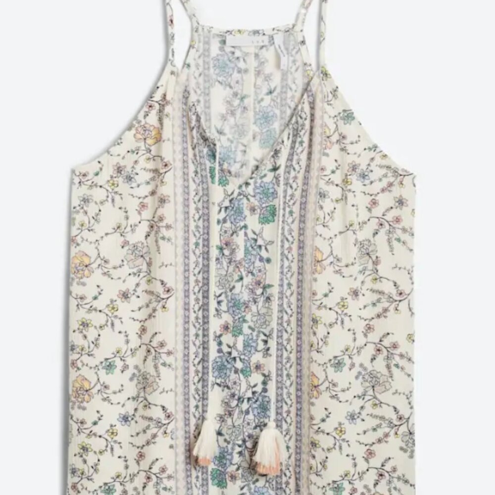 Luq Rachelle Tie Detail Halter Top with Tassels XL Bohemian Floral Print